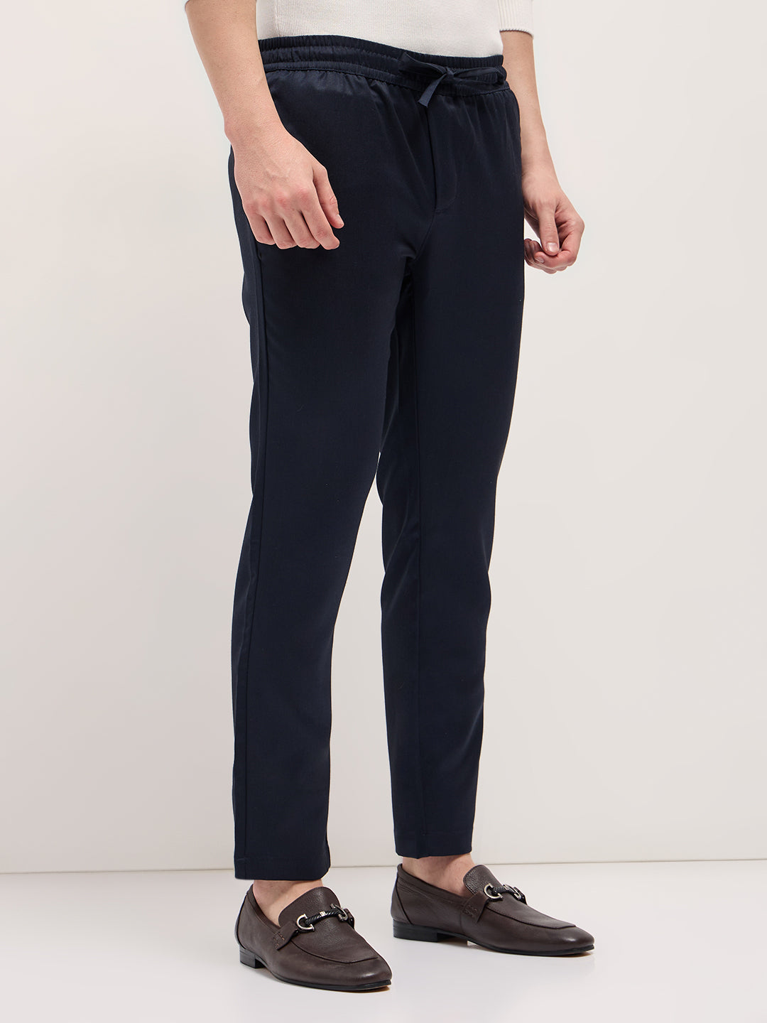 Men Navy Blue Slim Fit Formal Trouser