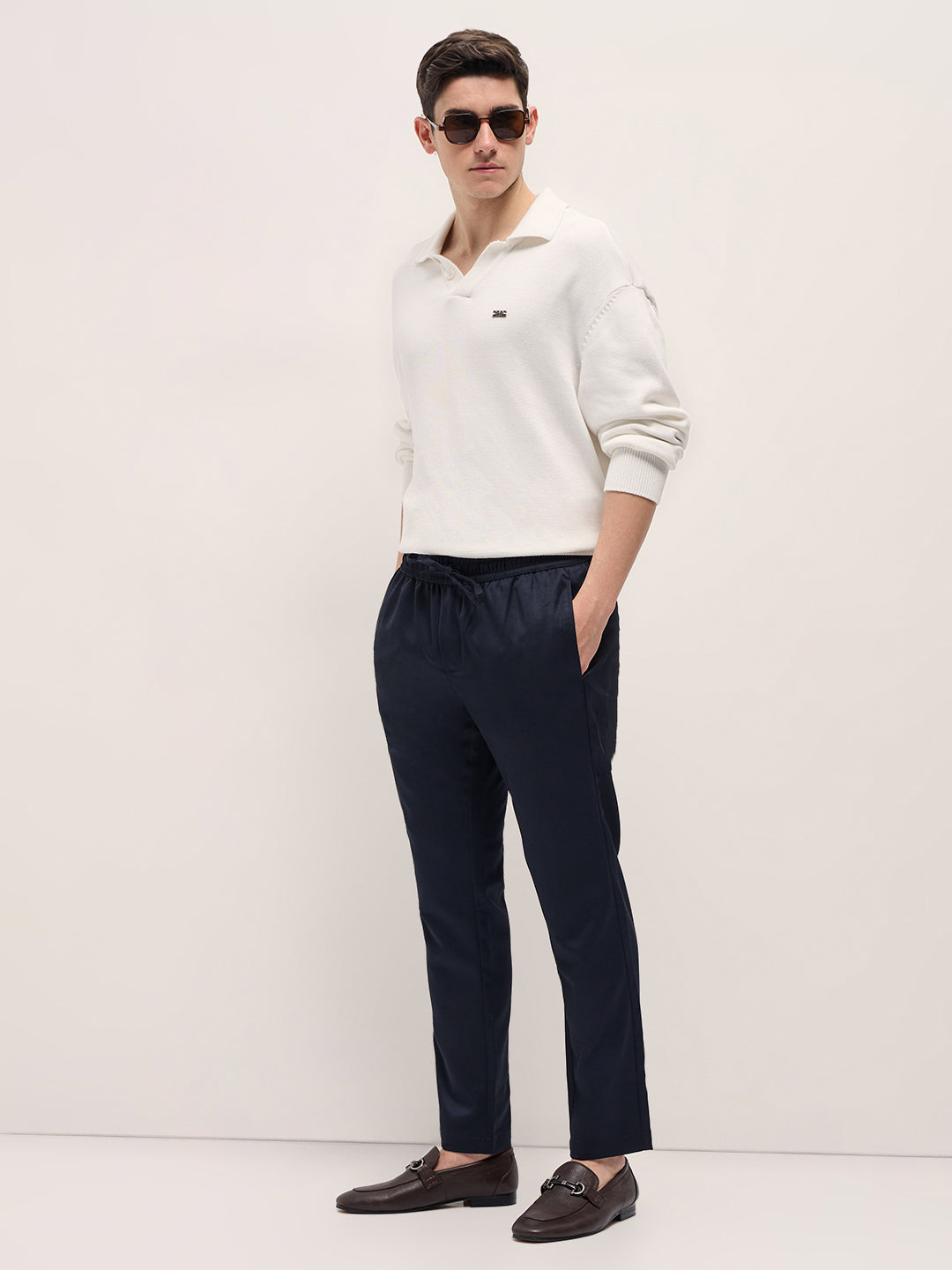 Men Navy Blue Slim Fit Formal Trouser