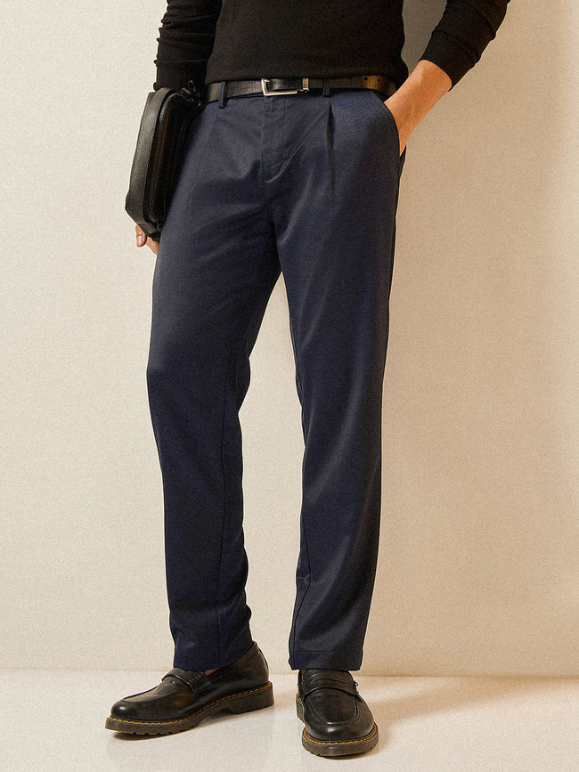 Men Navy Blue Solid Regular Fit Formal Trouser