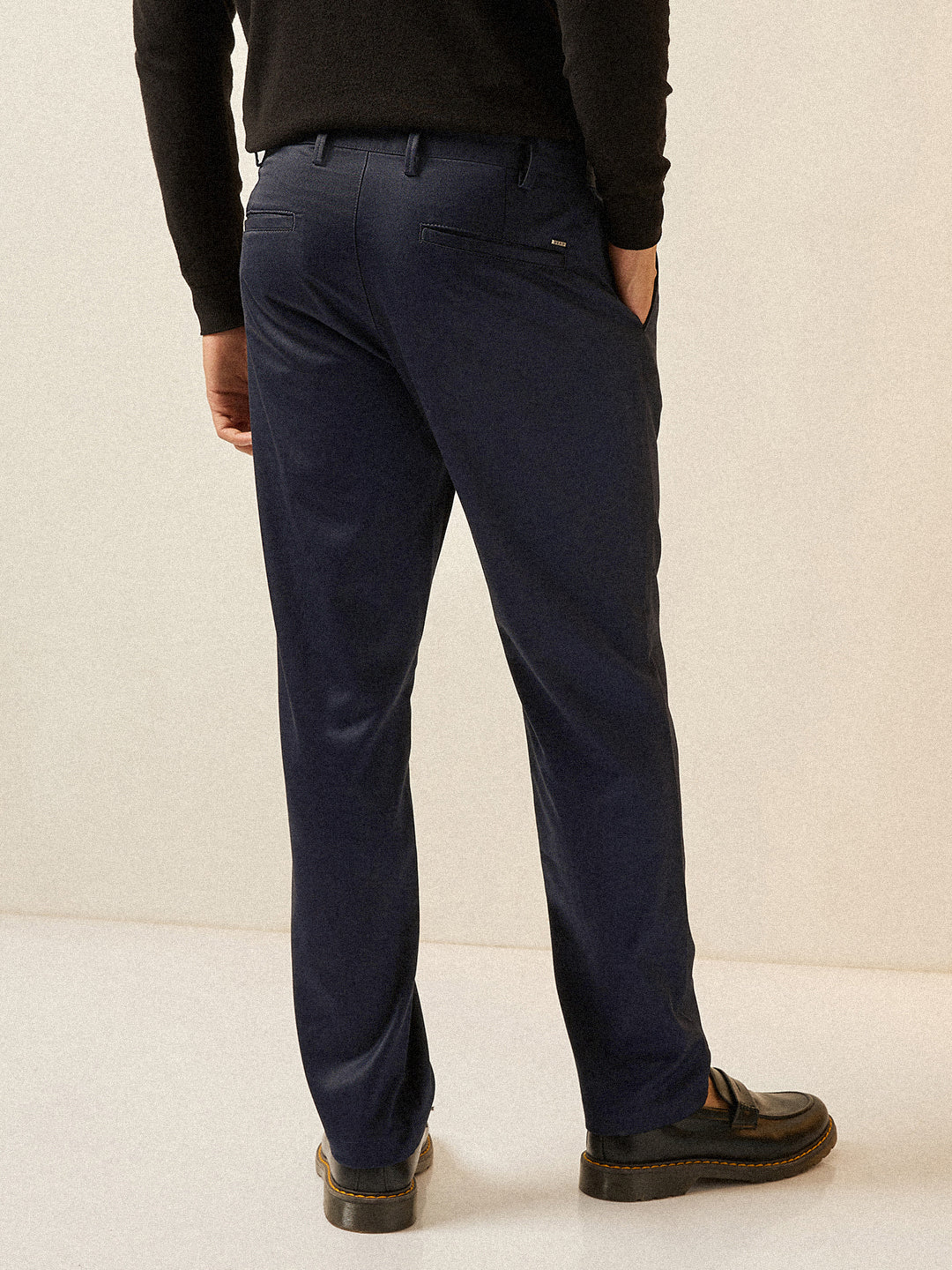 Men Navy Blue Solid Regular Fit Formal Trouser