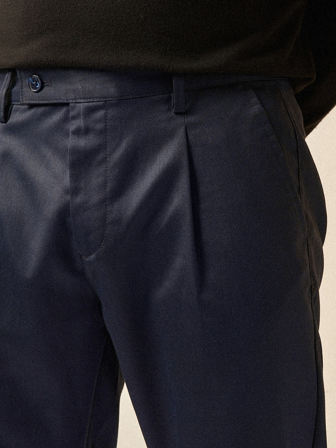 Men Navy Blue Solid Regular Fit Formal Trouser