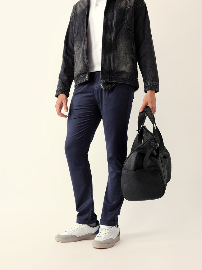 Men Blue Solid Formal Trouser