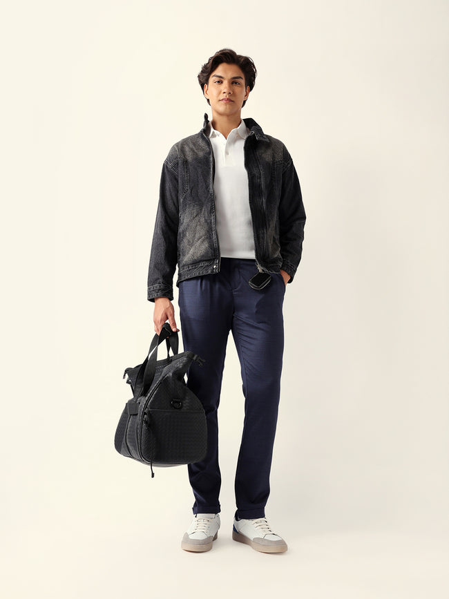 Men Blue Solid Formal Trouser
