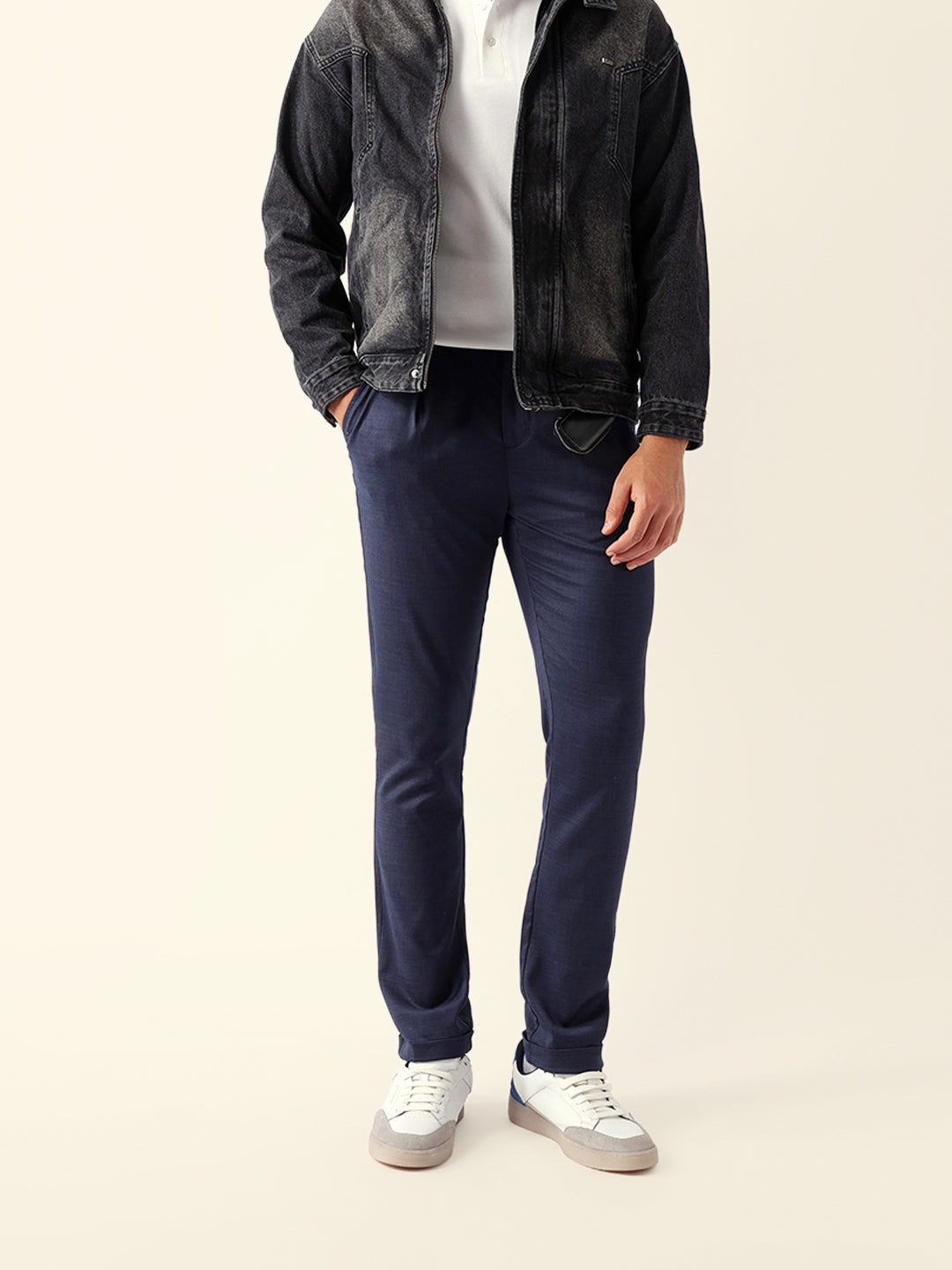 Men Blue Solid Formal Trouser