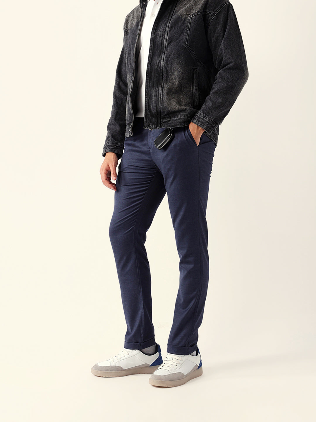 Men Blue Solid Formal Trouser