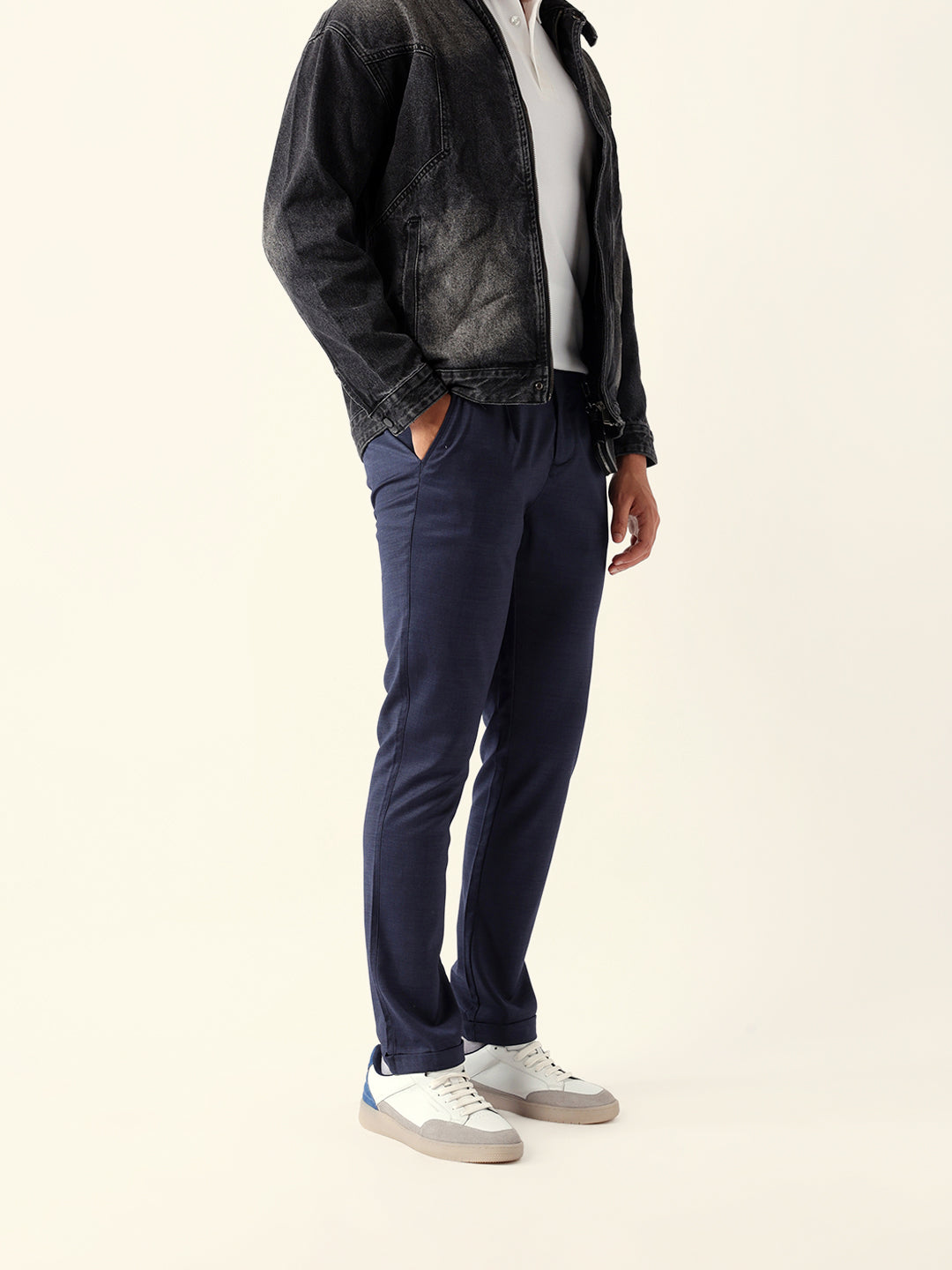 Men Blue Solid Formal Trouser