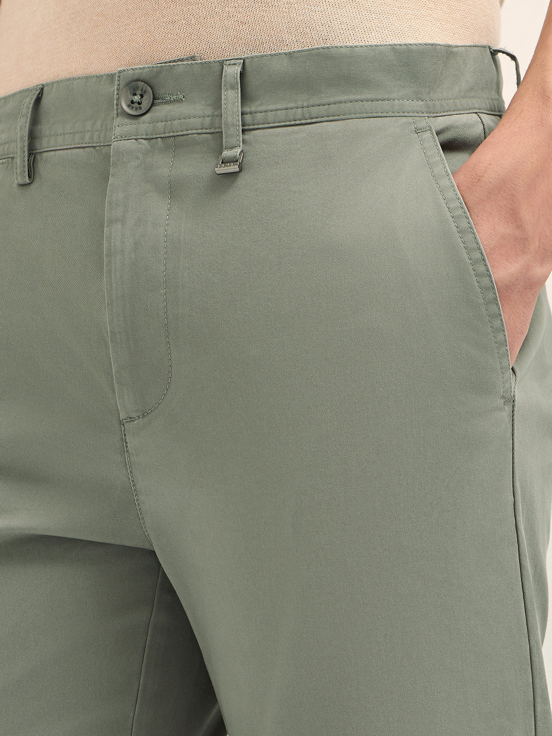 Men Solid Cotton Casual Trouser