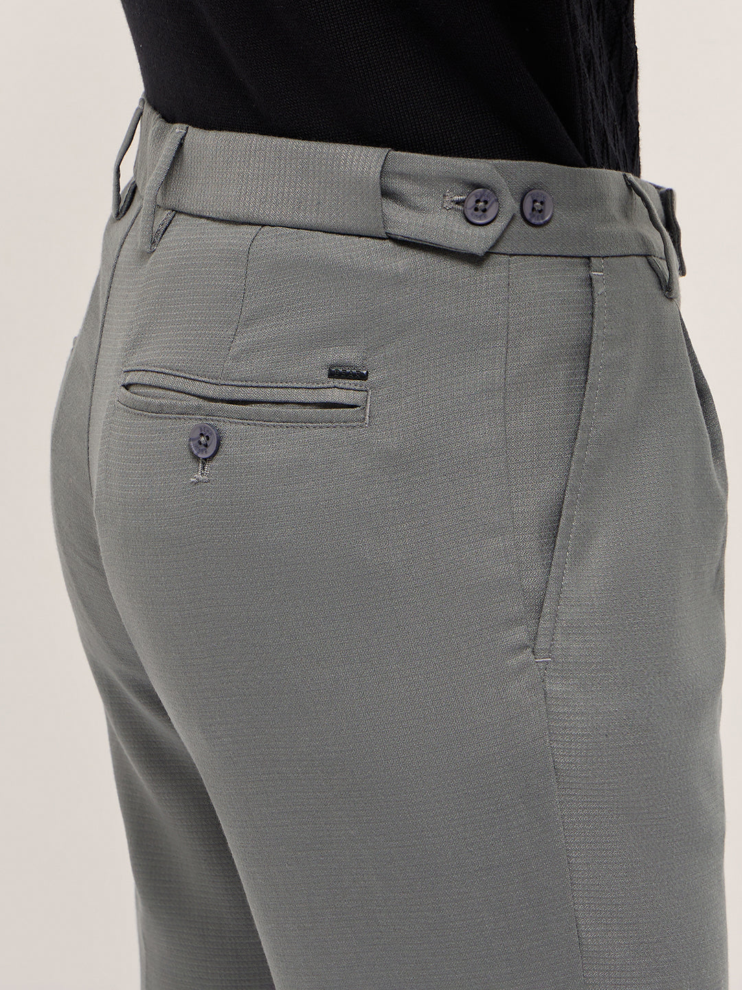 Men Grey Textured Weave Regular Fit Formal Trousers