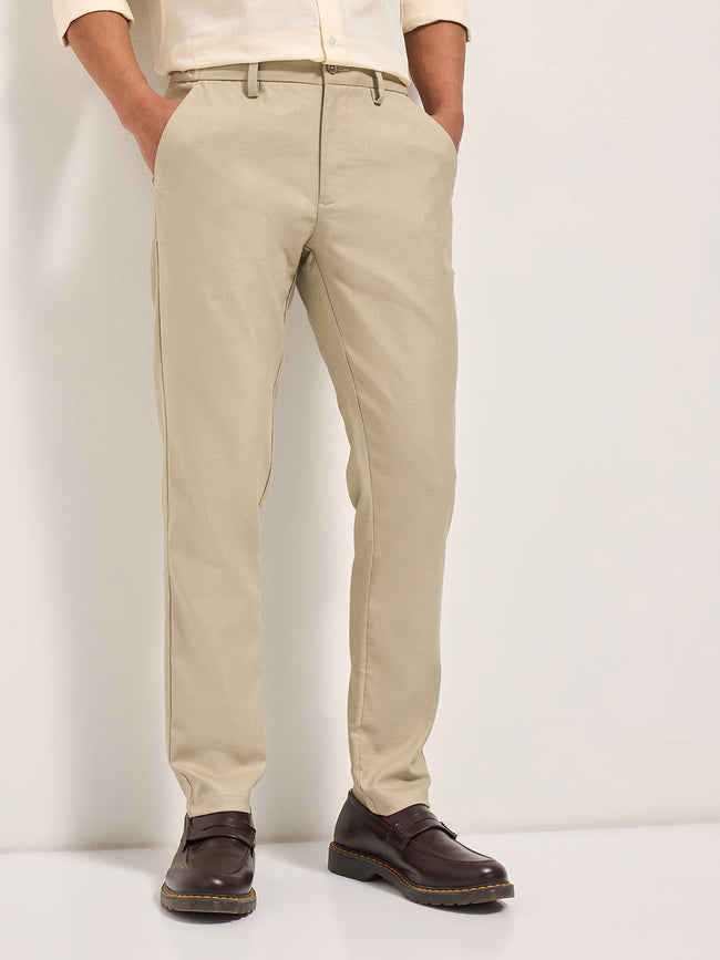 Men Cream Slim Fit Formal Trousers