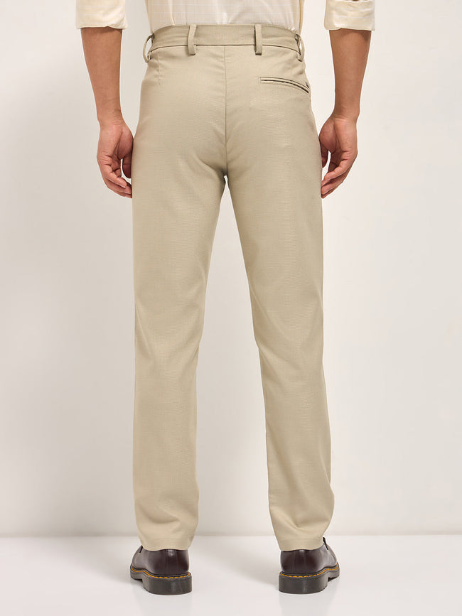 Men Cream Slim Fit Formal Trousers