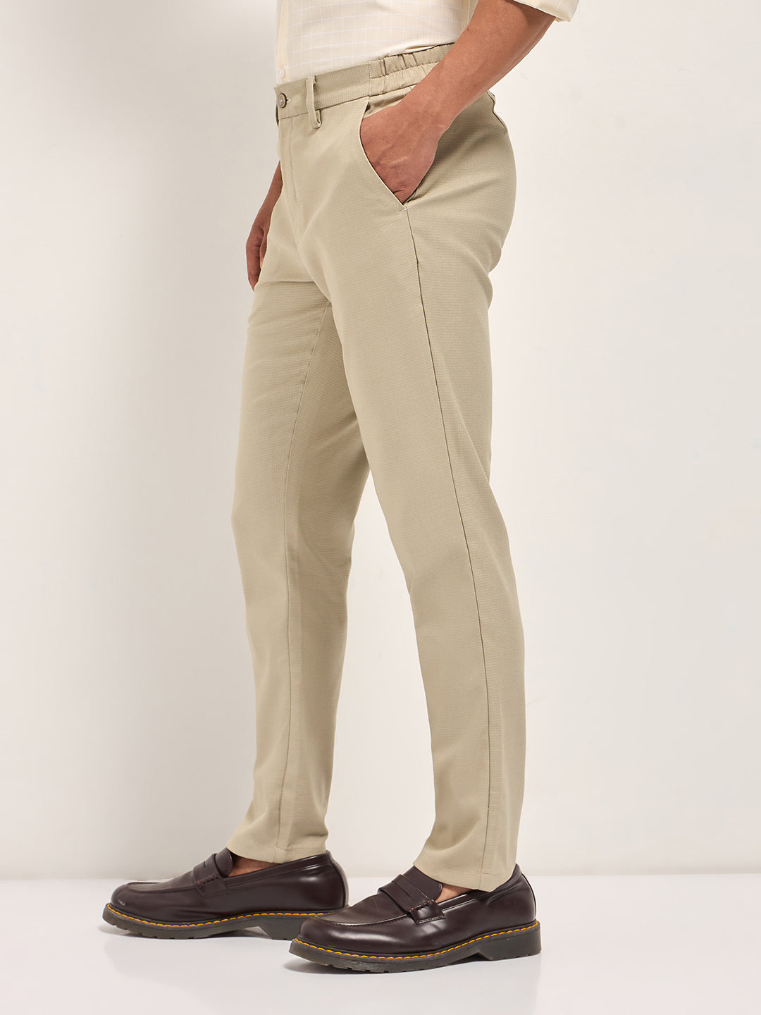 Men Cream Slim Fit Formal Trousers