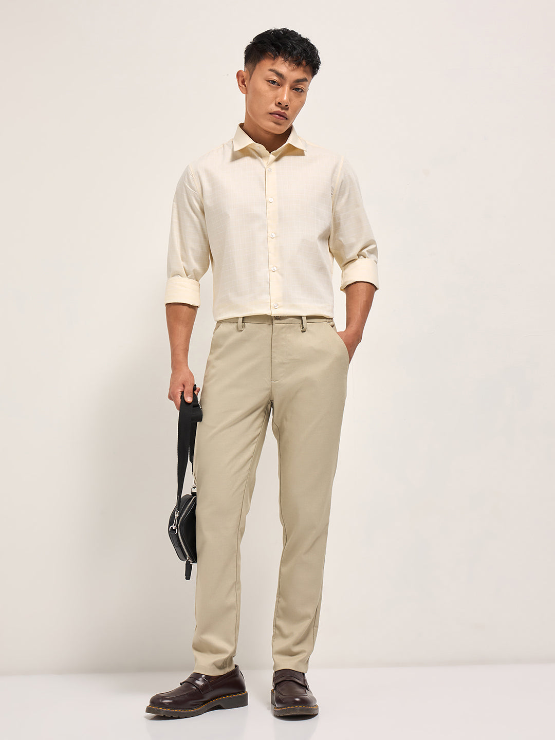 Men Cream Slim Fit Formal Trousers