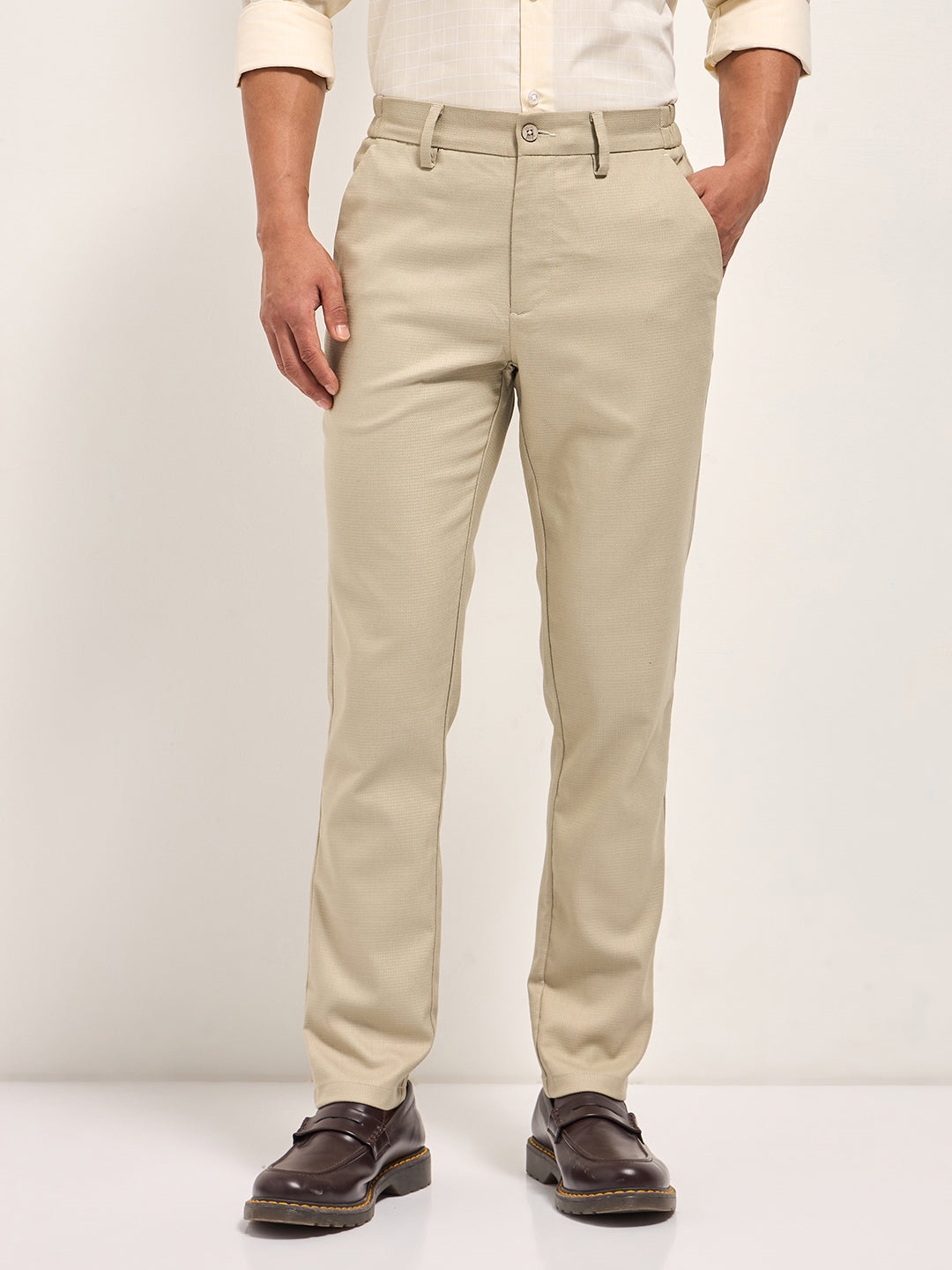 Men Cream Slim Fit Formal Trousers