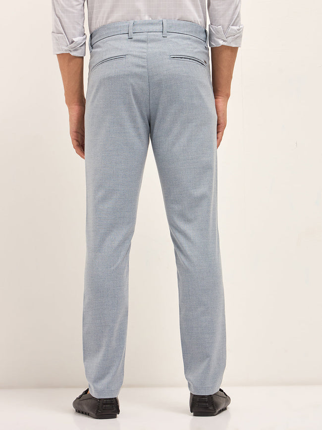 Men Light Blue Woven Pinstripe Slim Fit Formal Trousers