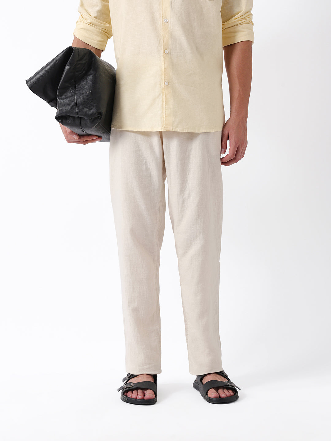 Men Beige Solid Casual Trouser