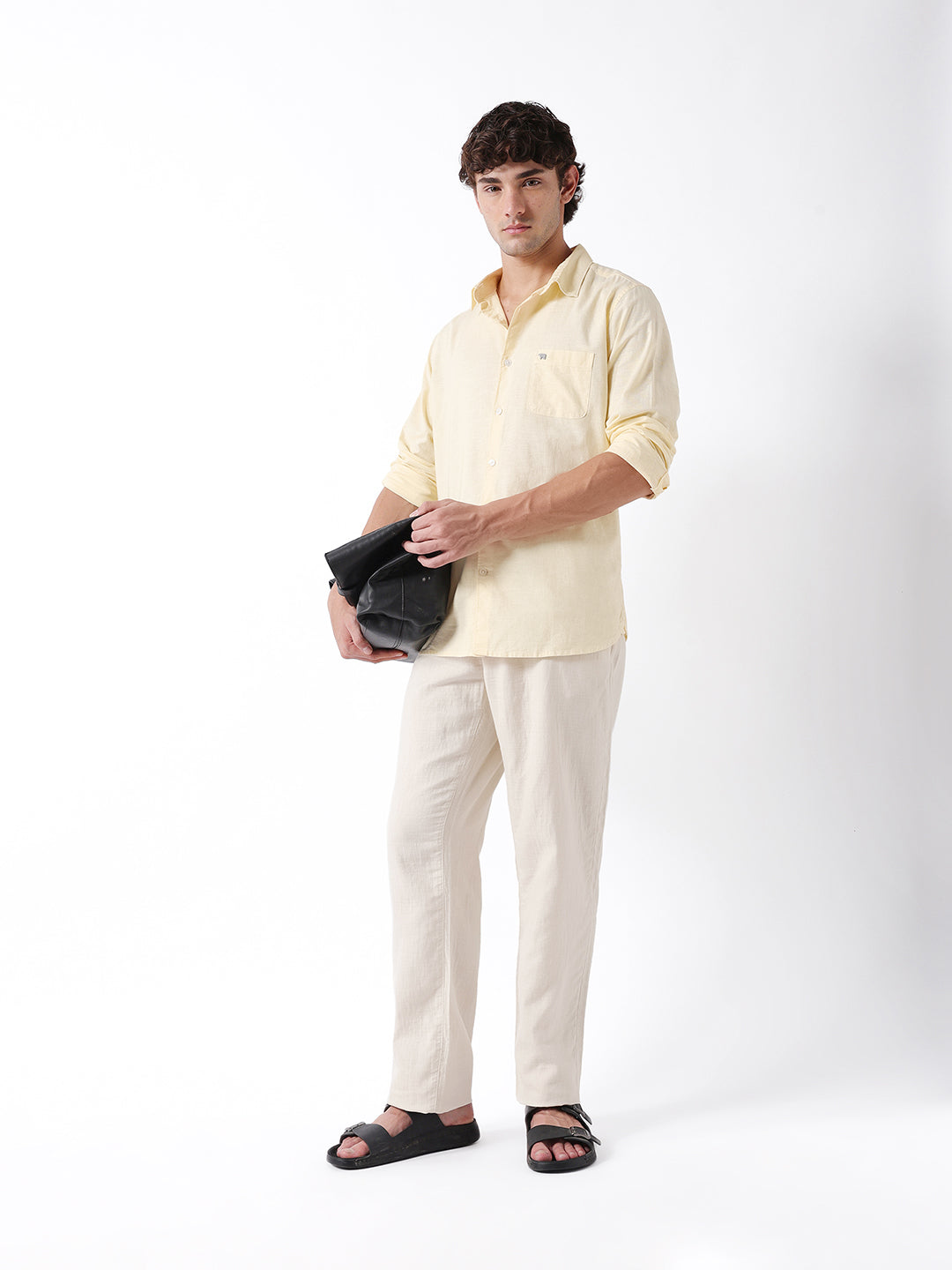 Men Beige Solid Casual Trouser
