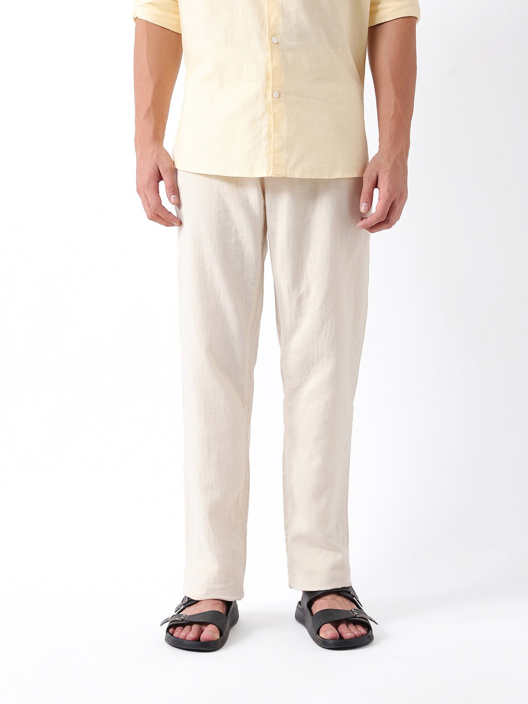 Men Beige Solid Casual Trouser