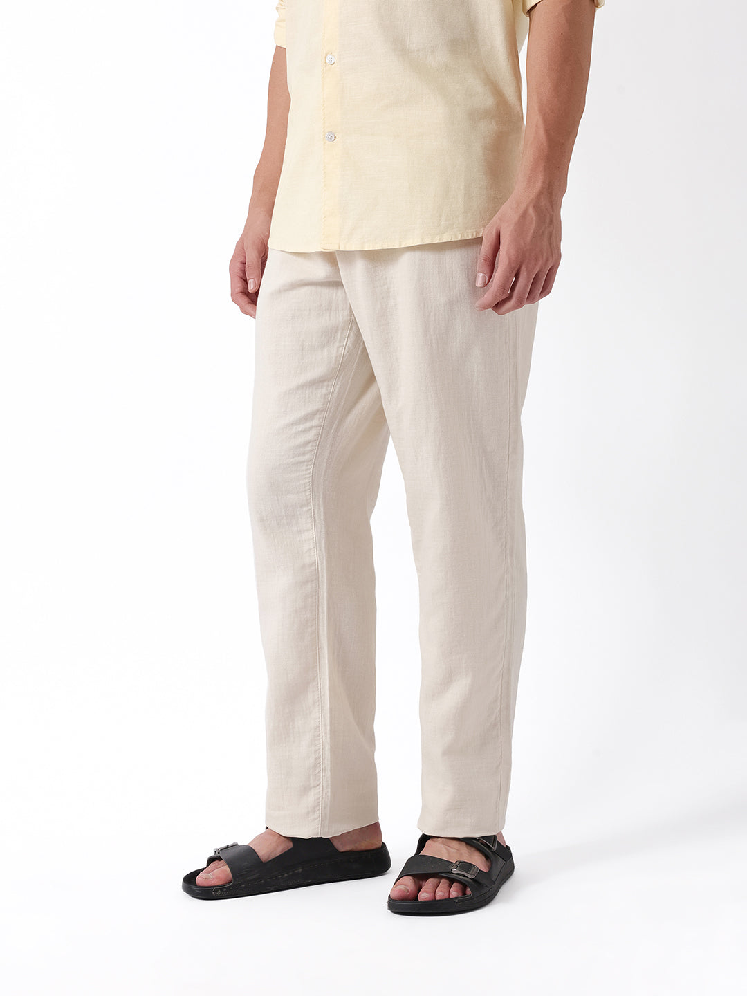 Men Beige Solid Casual Trouser