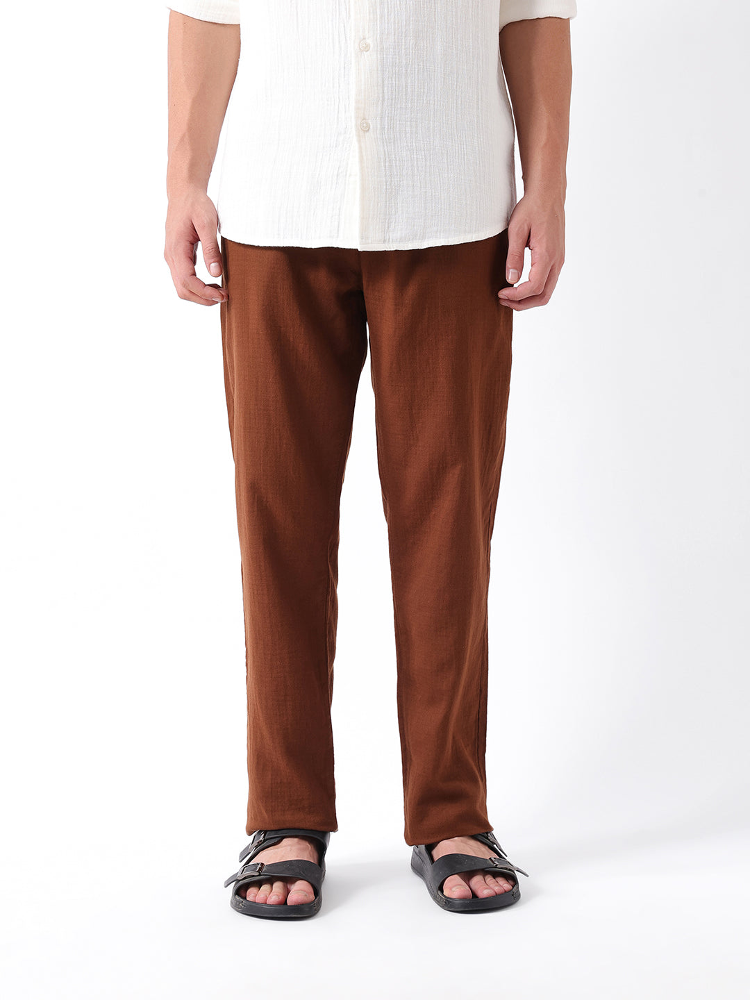 Men Brown Solid Casual Trouser