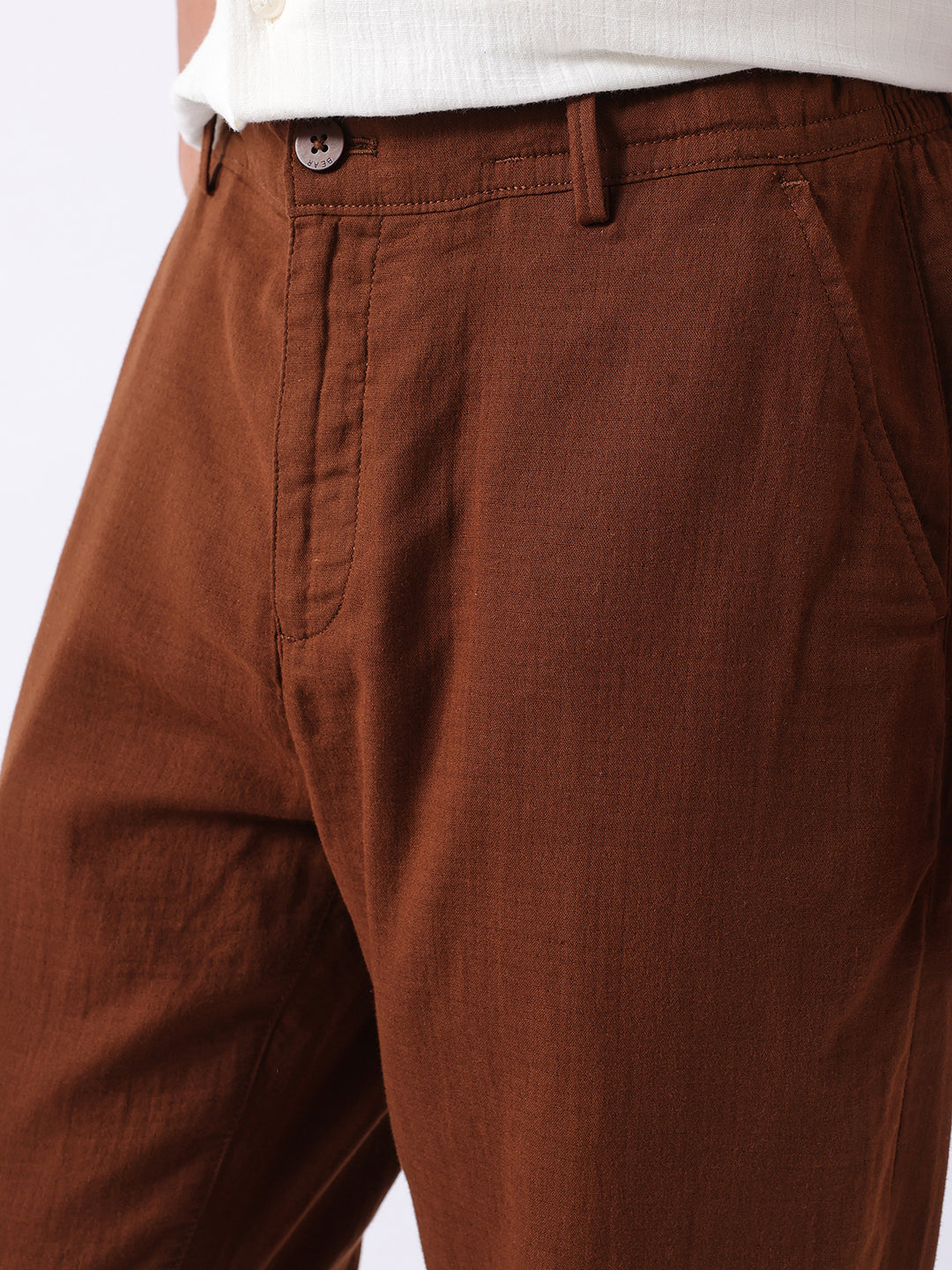 Men Brown Solid Casual Trouser