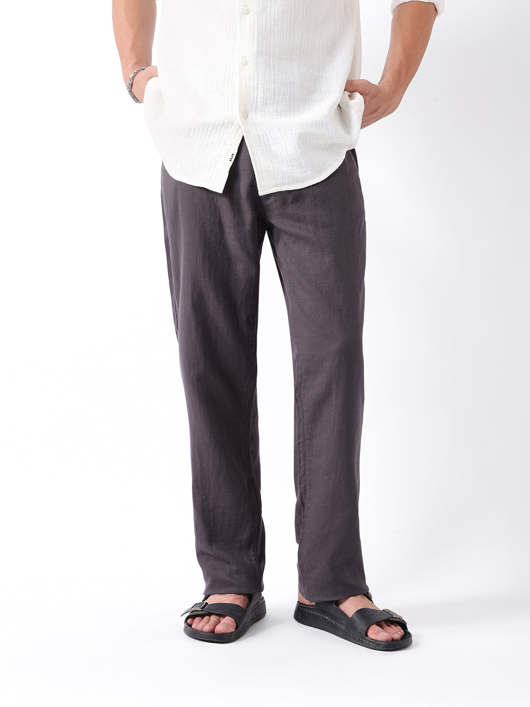 Men Grey Solid Casual Trouser