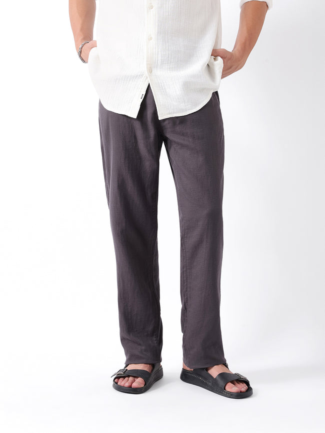 Men Grey Solid Casual Trouser