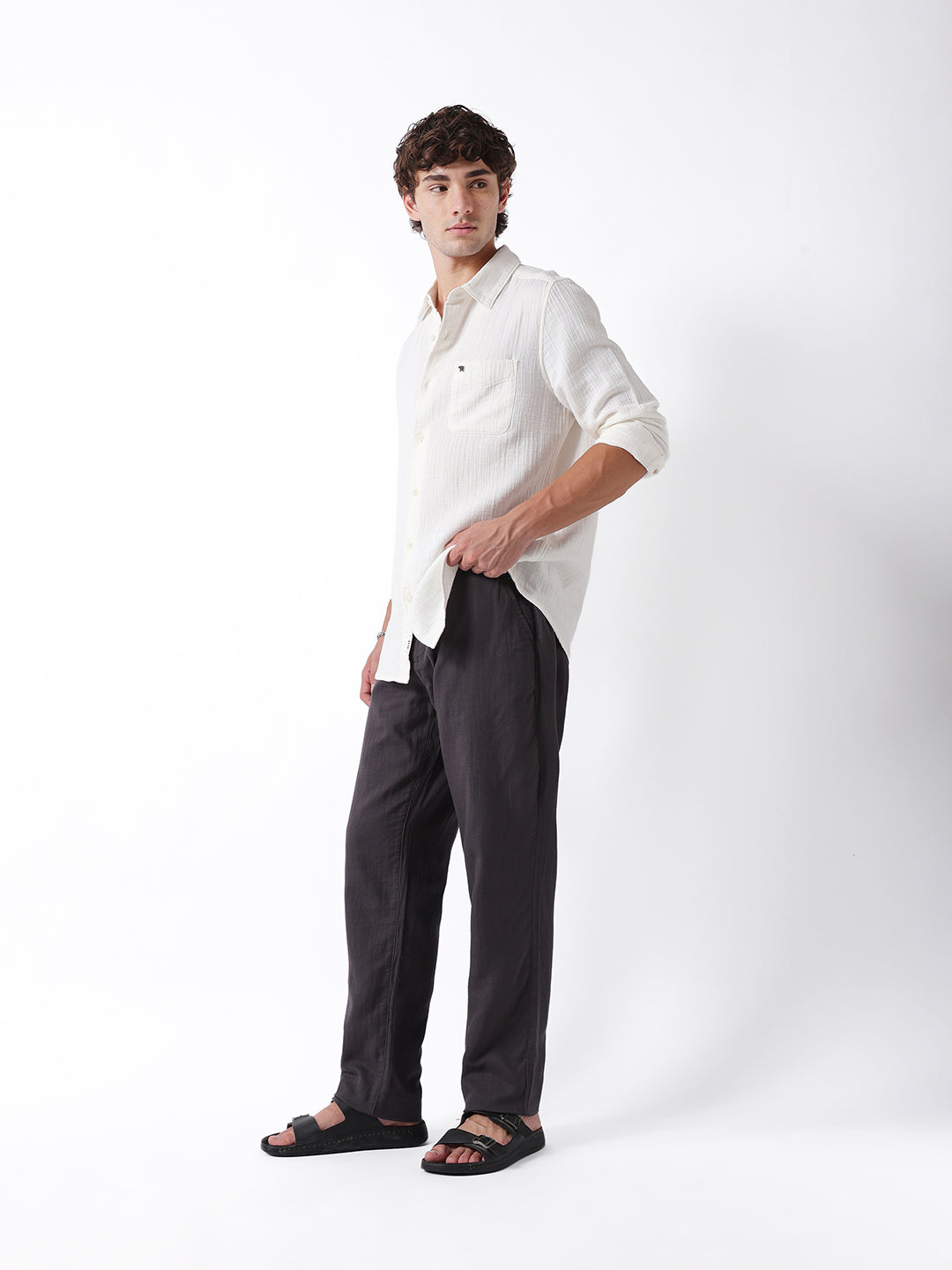 Men Grey Solid Casual Trouser