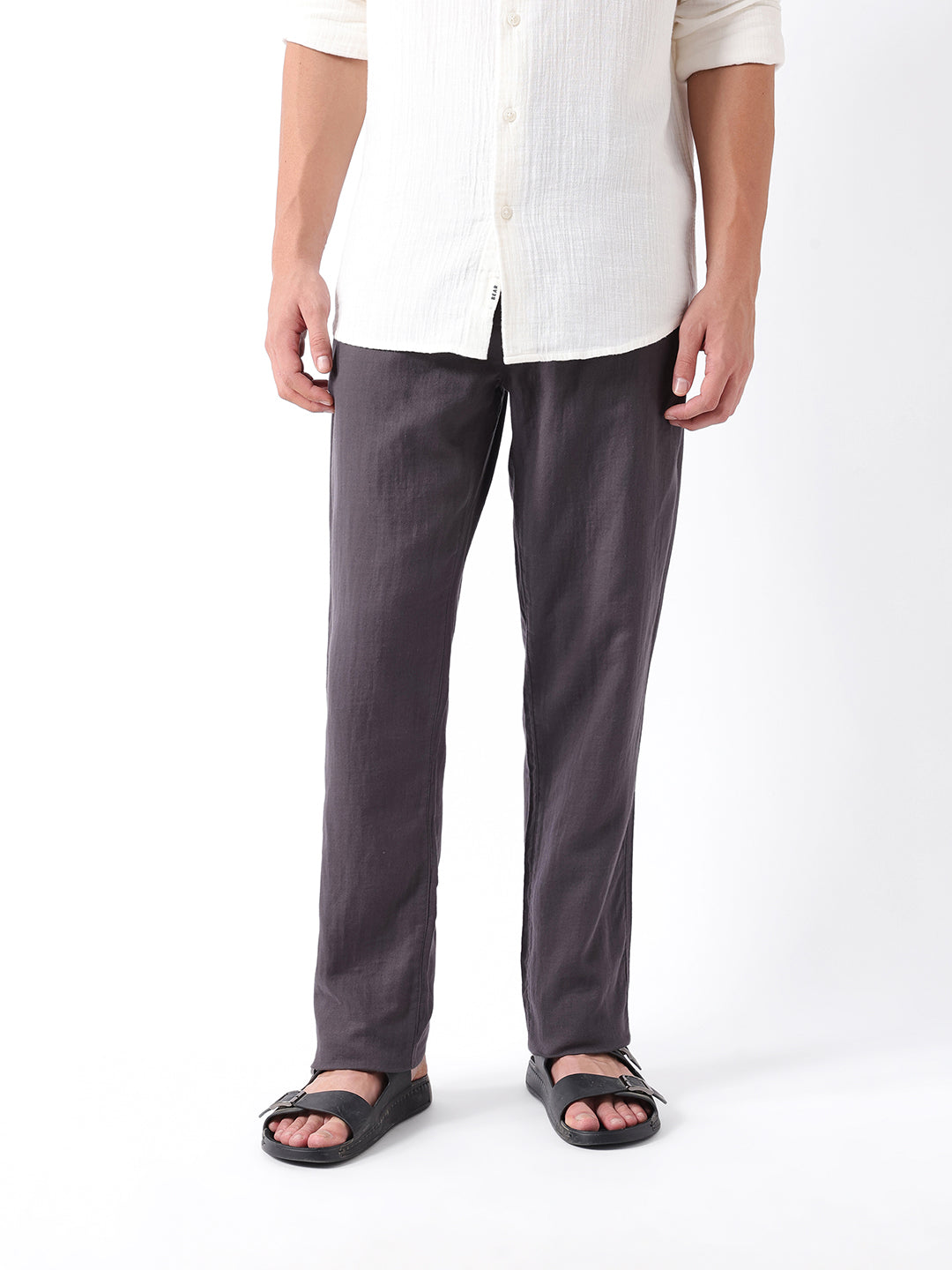 Men Grey Solid Casual Trouser