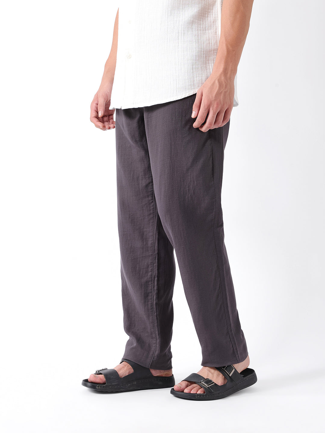 Men Grey Solid Casual Trouser