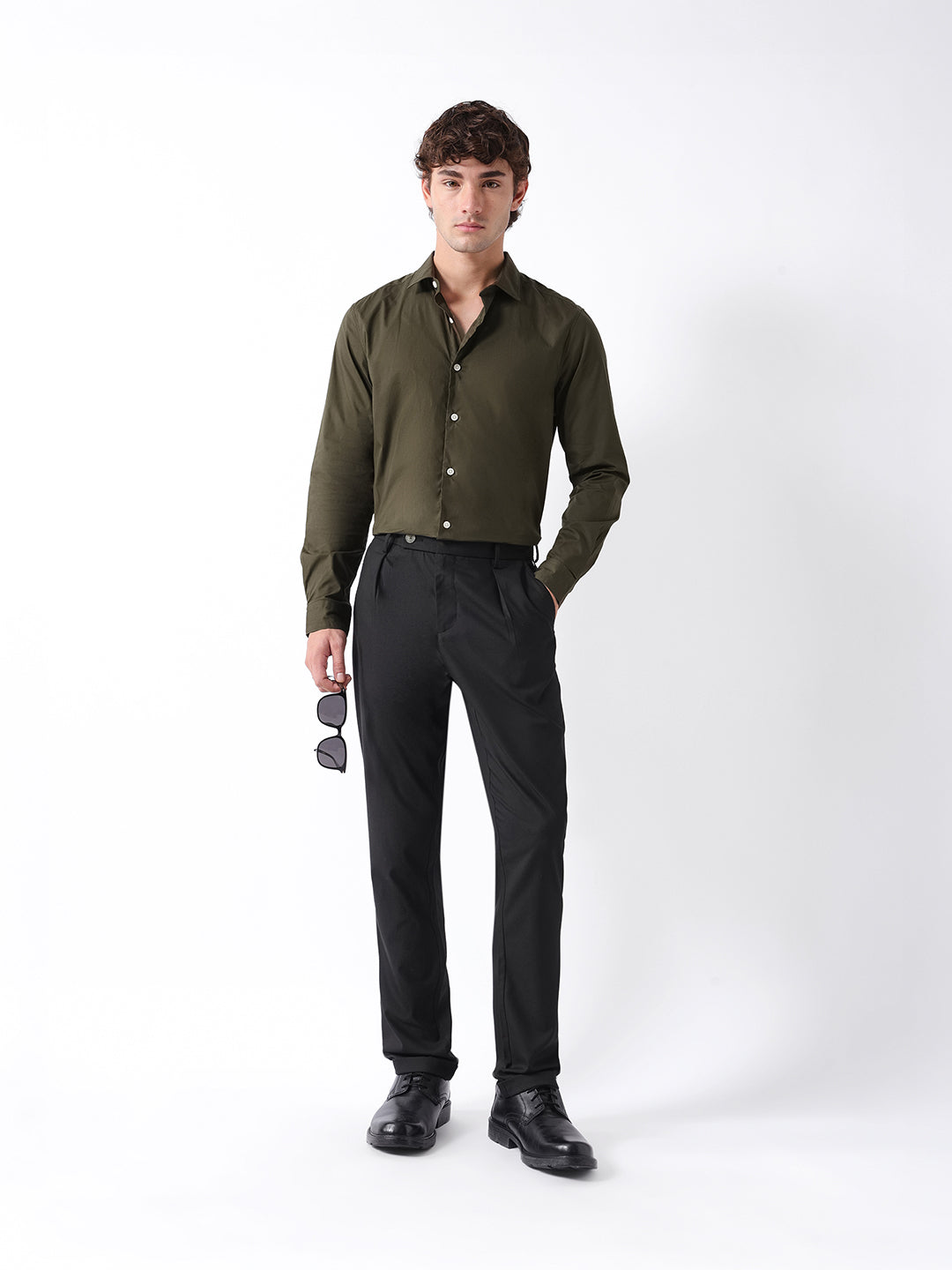 Men Black Self Design Formal Trouser