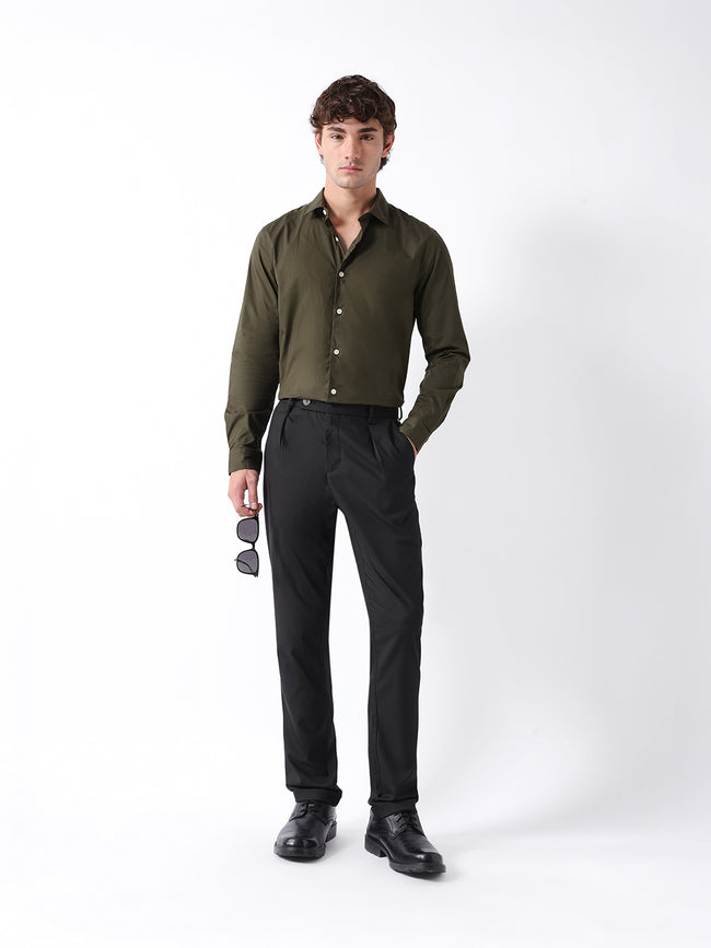 Men Black Self Design Formal Trouser