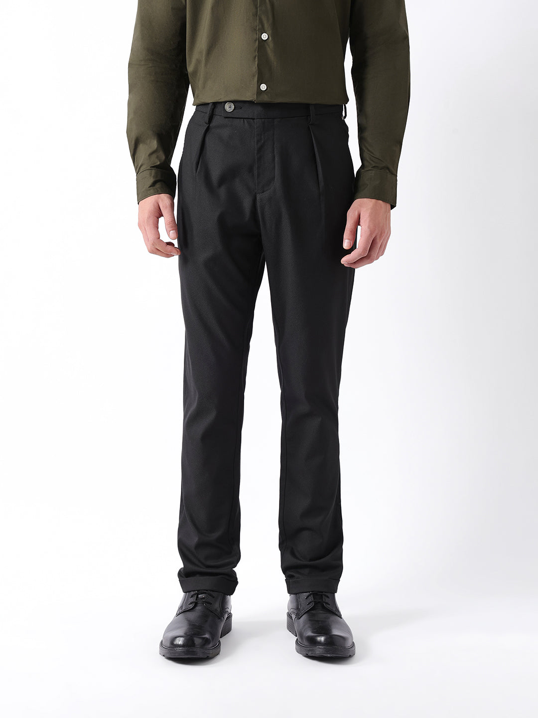 Men Black Self Design Formal Trouser