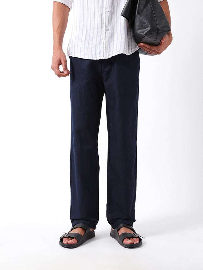 Men Navy Casual Trousers