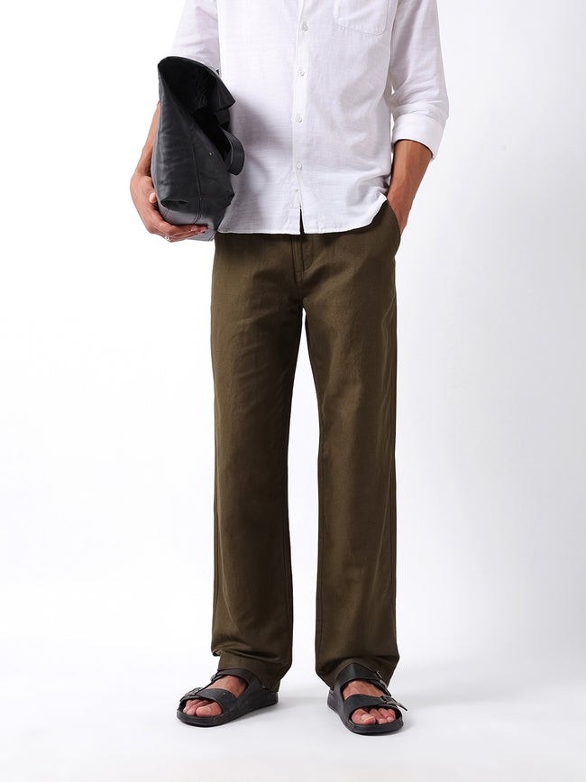 Men Olive Casual Trousers