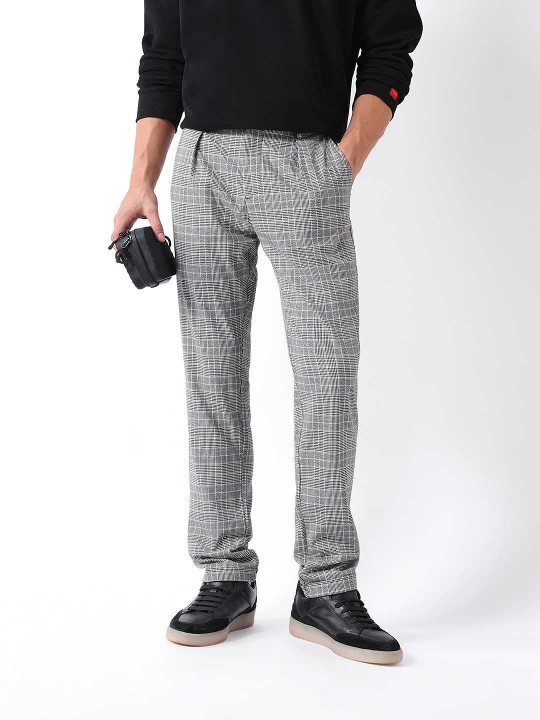 Men Black Checked Formal Trouser