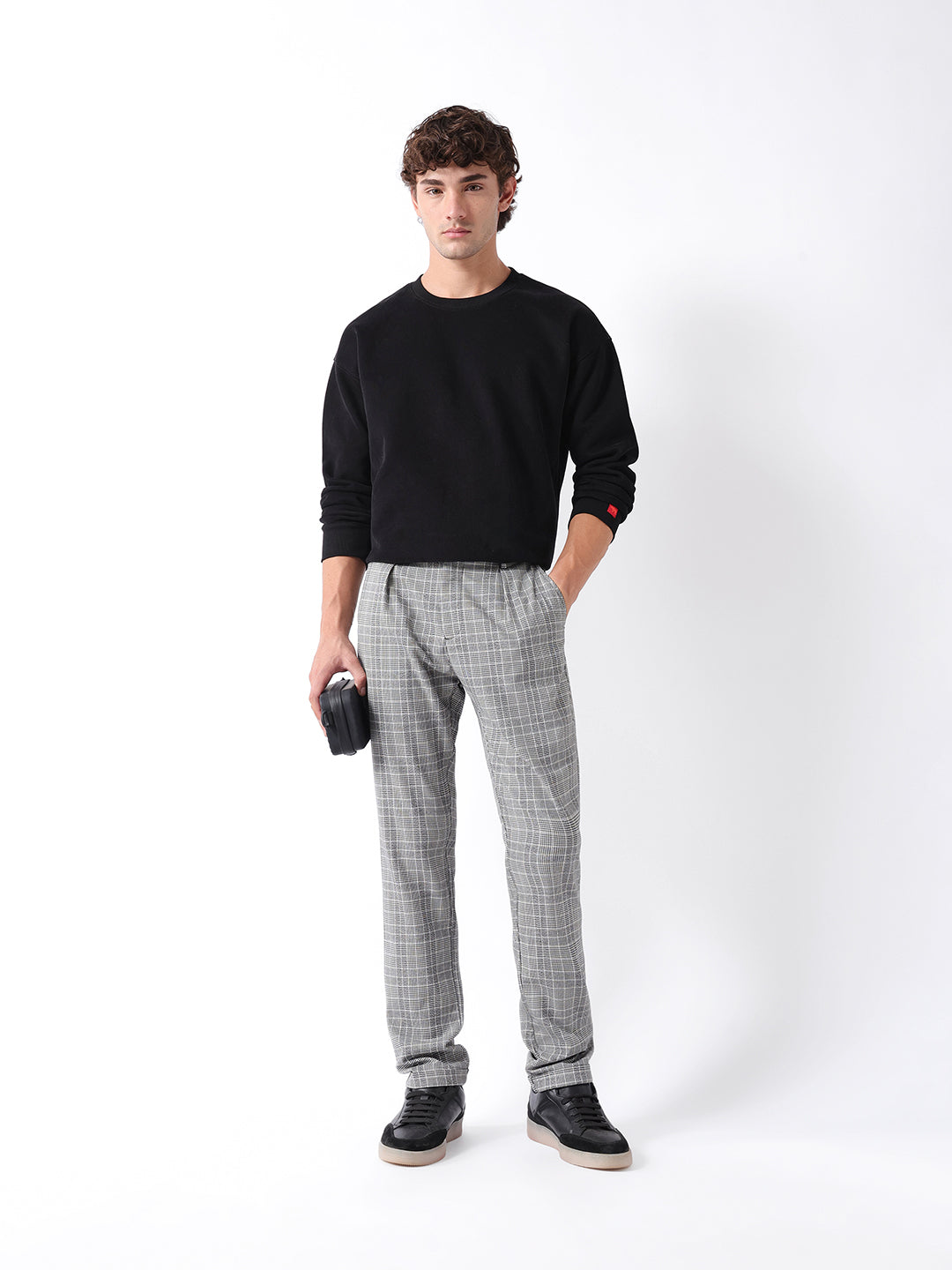Men Black Checked Formal Trouser