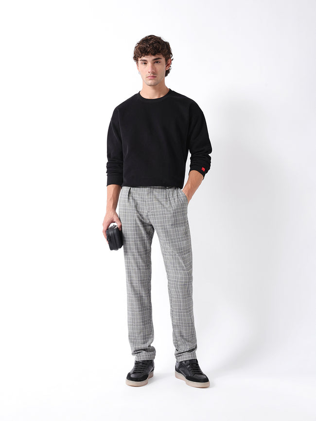 Men Black Checked Formal Trouser