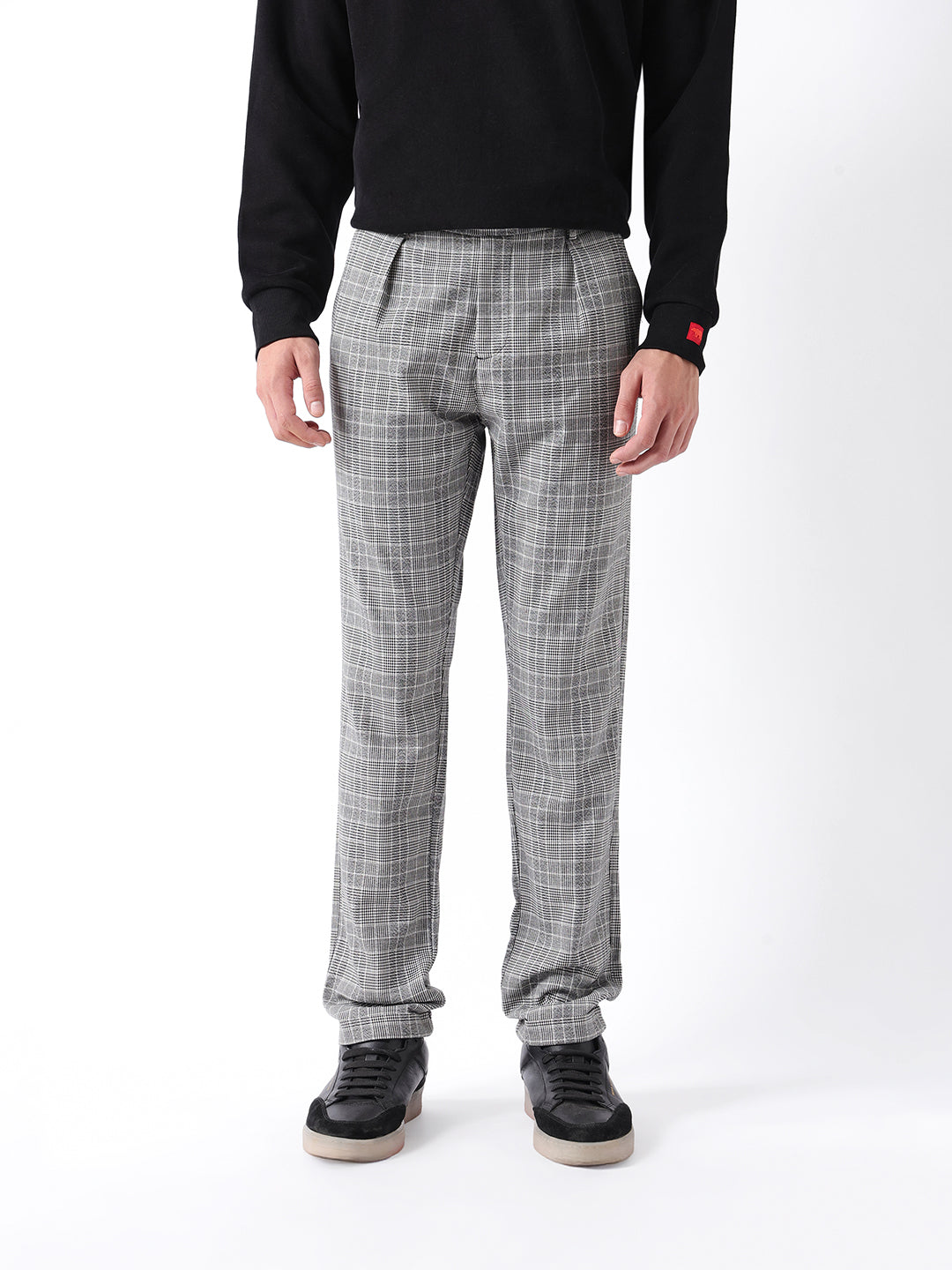 Men Black Checked Formal Trouser