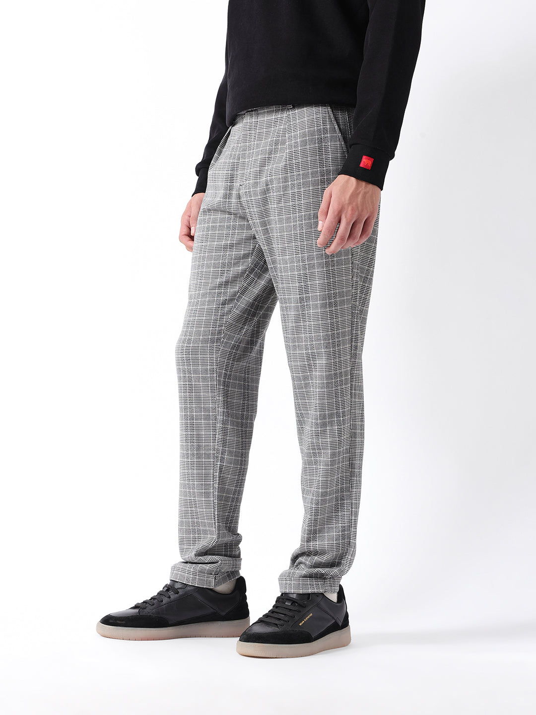 Men Black Checked Formal Trouser