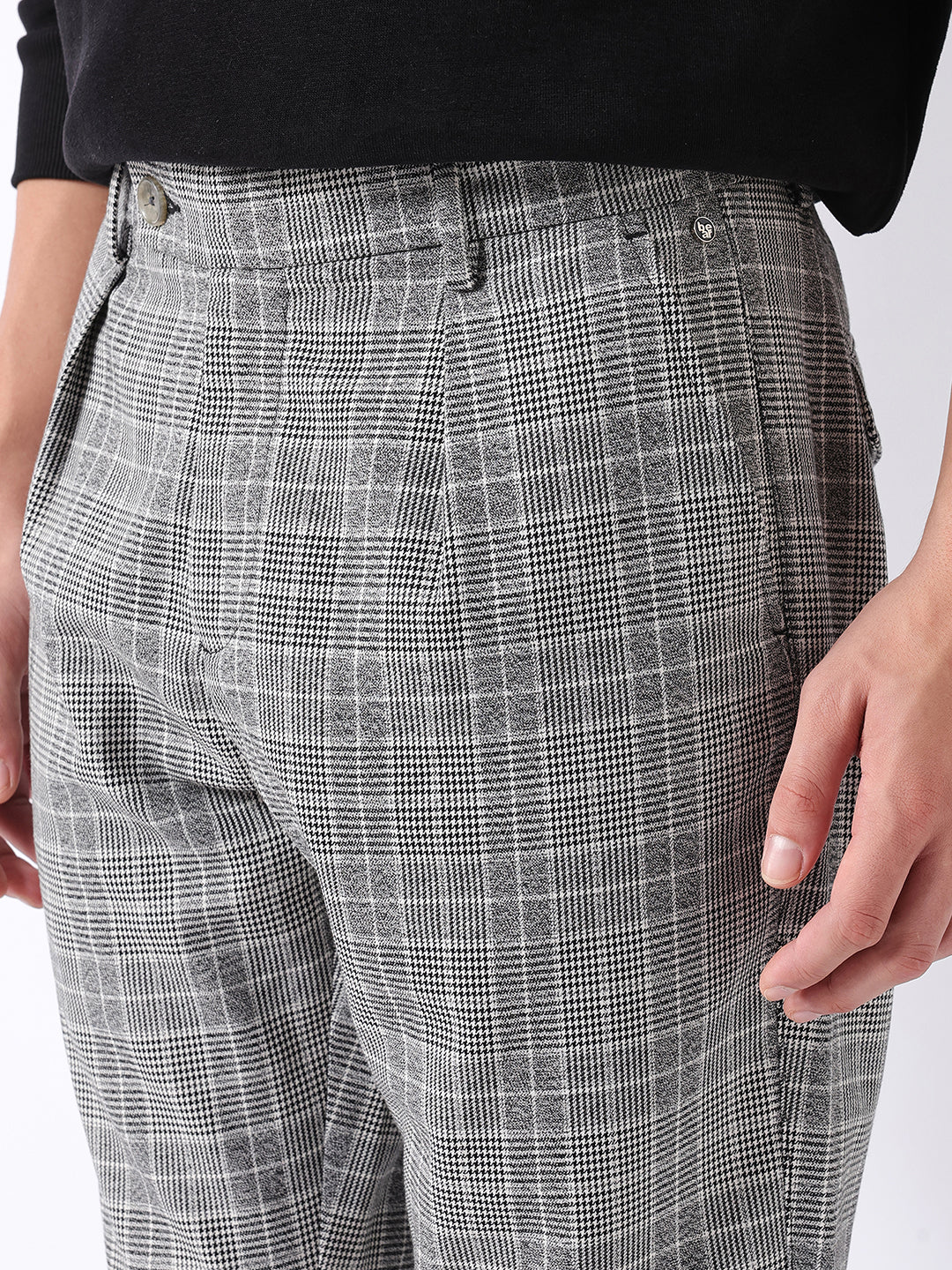 Men Black Checked Formal Trouser