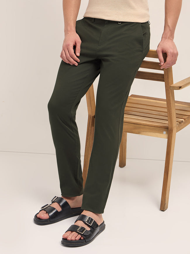Men Solid Cotton Casual Trouser