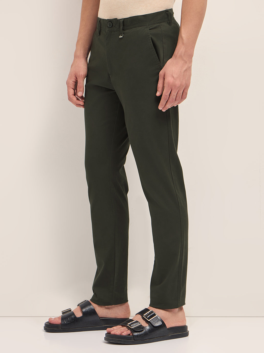 Men Solid Cotton Casual Trouser