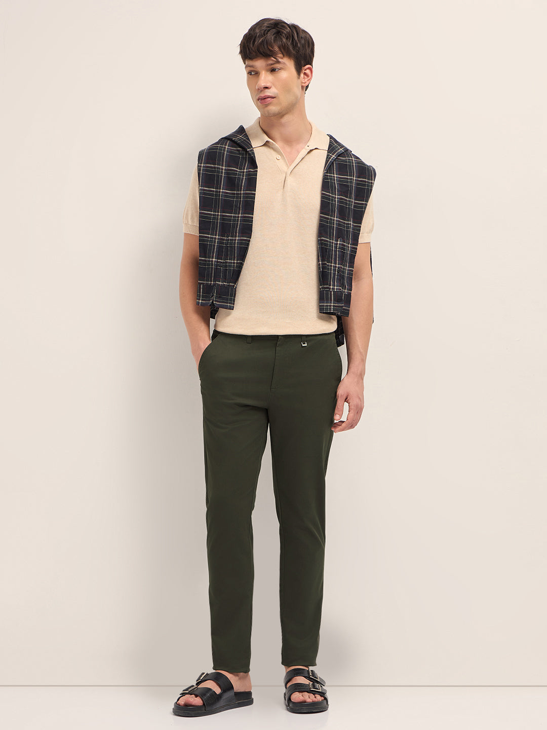Men Solid Cotton Casual Trouser