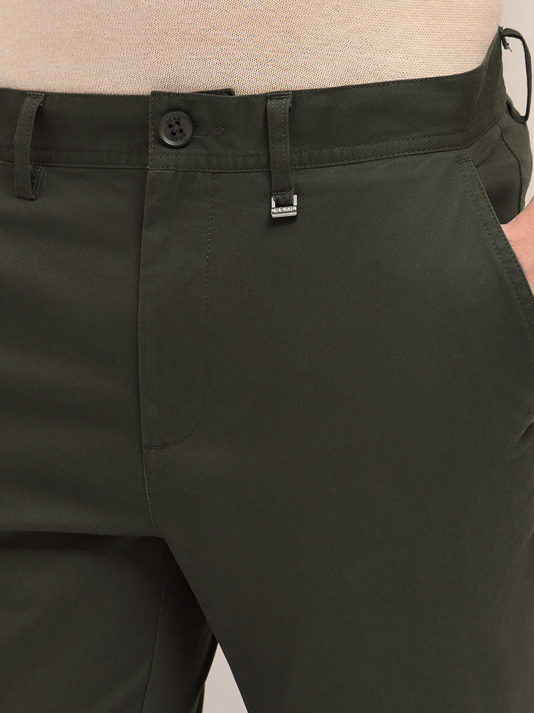 Men Solid Cotton Casual Trouser