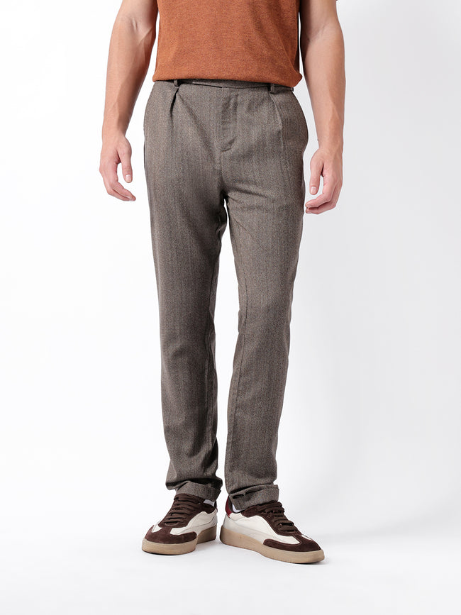 Men Brown Striped Formal Trouser