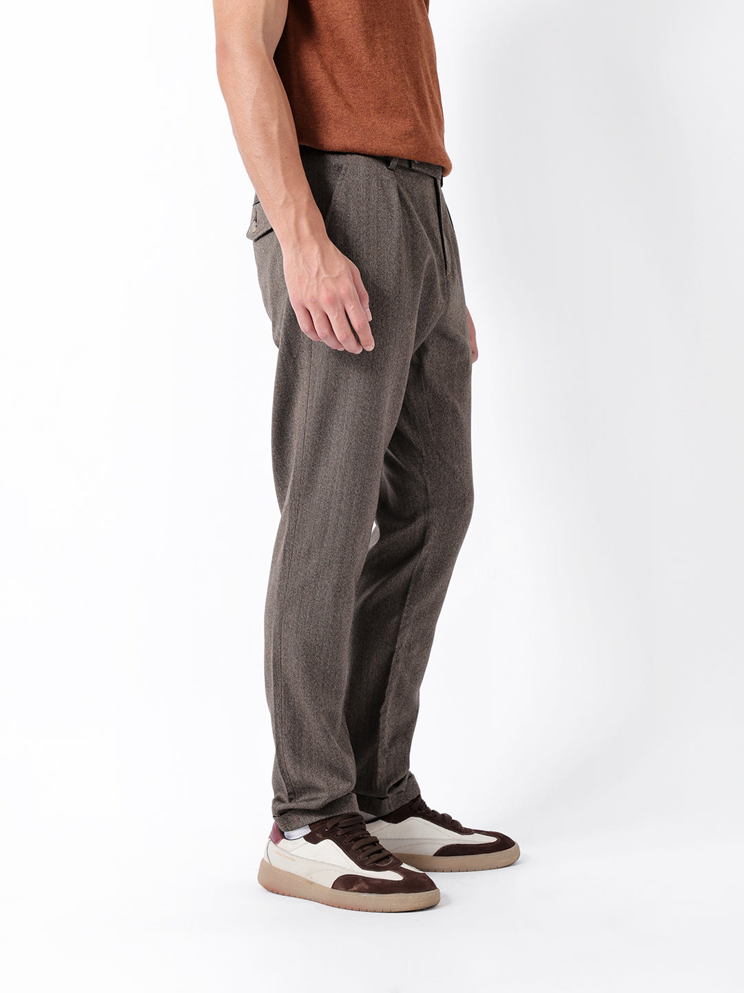 Men Brown Striped Formal Trouser