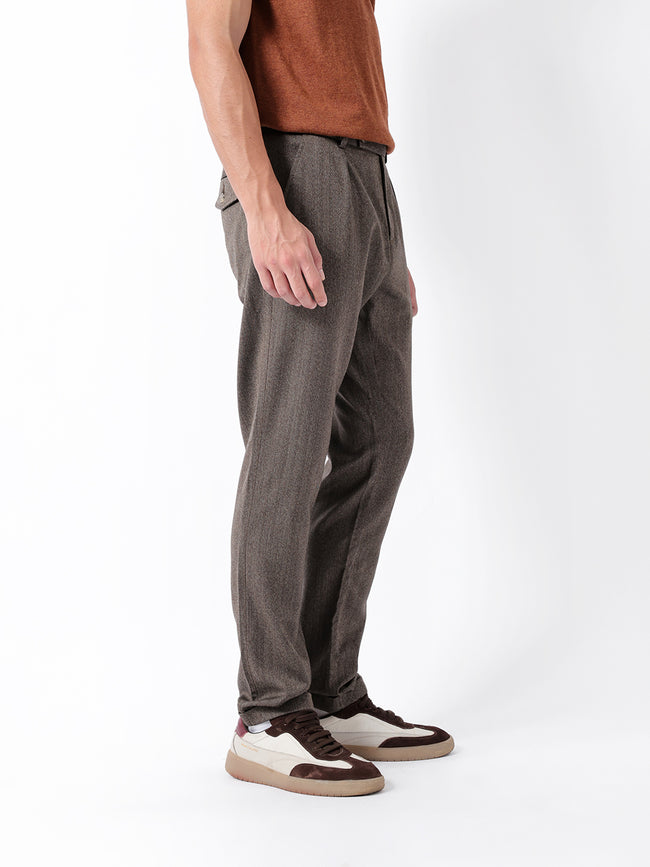 Men Brown Striped Formal Trouser