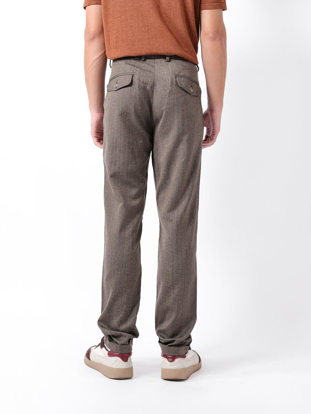 Men Brown Striped Formal Trouser