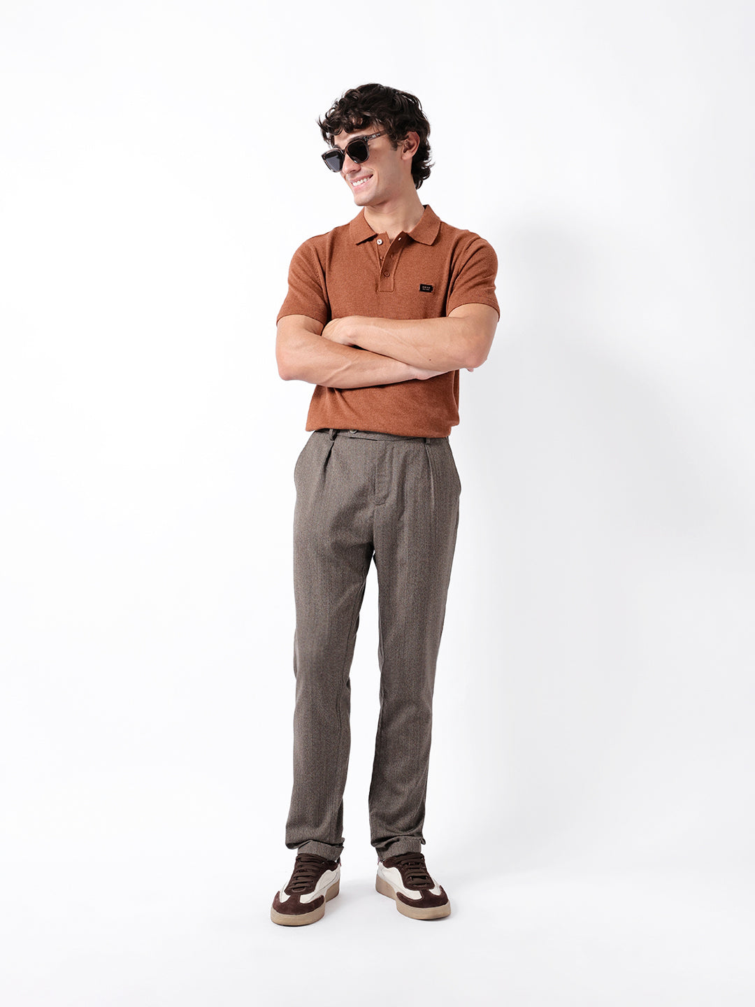 Men Brown Striped Formal Trouser