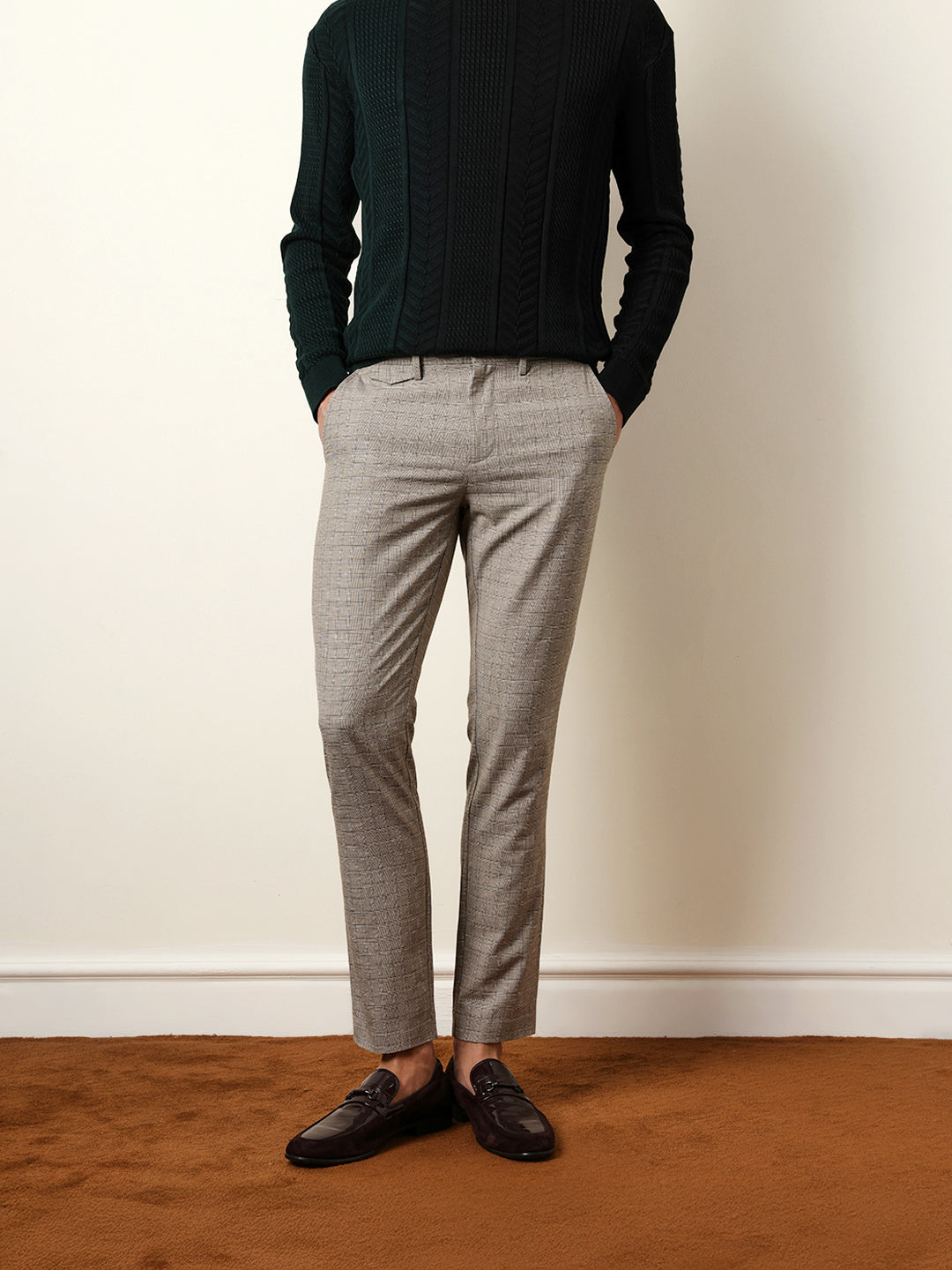 Men Woven Checked Formal Trouser